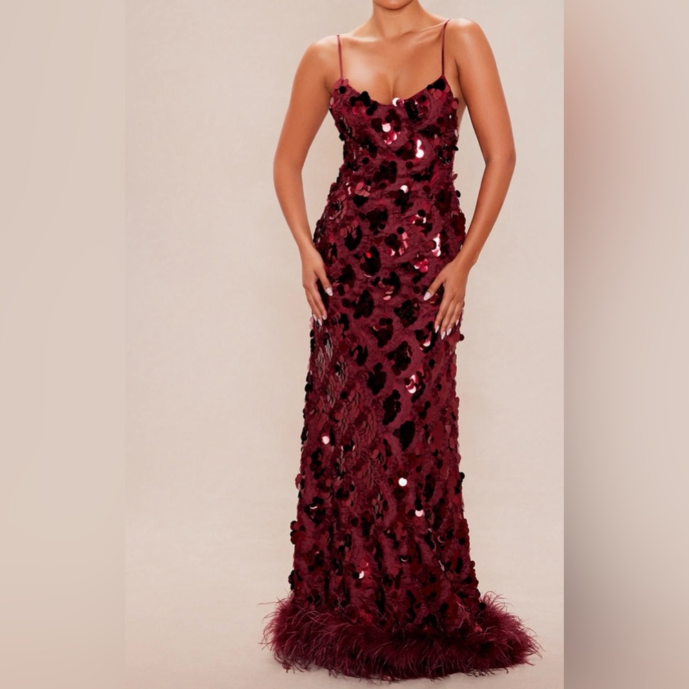 Fashion Nova Burgundy Sequin Maxi Dress